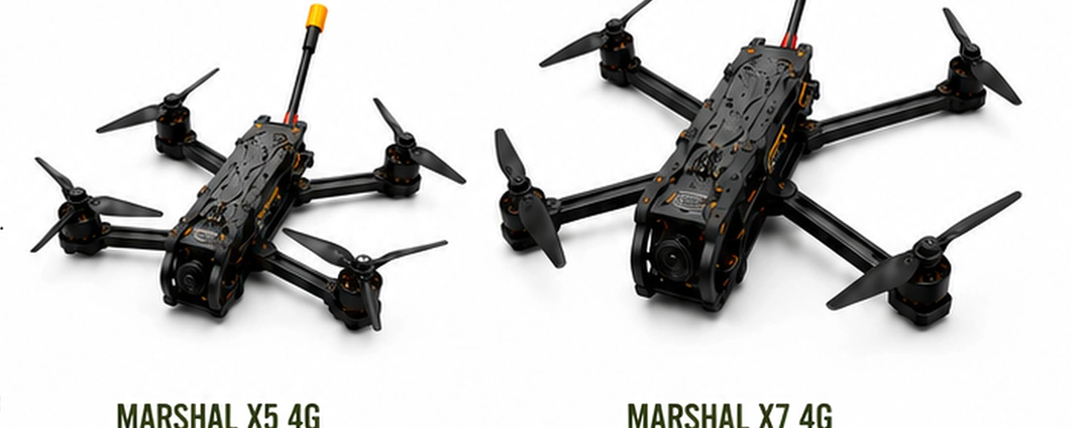 Marshal X5 4G and X7 4G multi-role FPV drones side by side